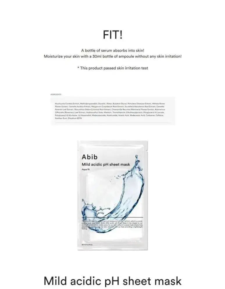 ABIB - Mild Acidic Ph Aqua Fit Sheet Mask, 30ml ABIB