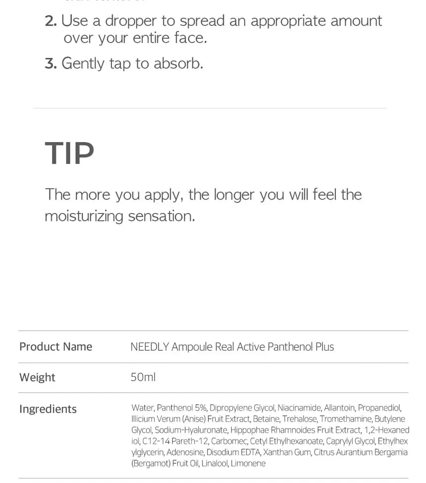NEEDLY - Ampoule real active panthenol plus, 50ml NEEDLY